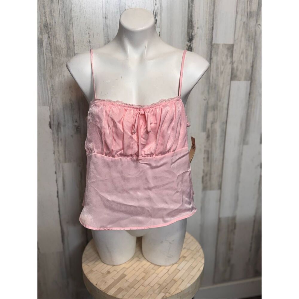No Boundaries Pink Satin Cami Top XXL Adjustable Straps Smocked Back Flowy